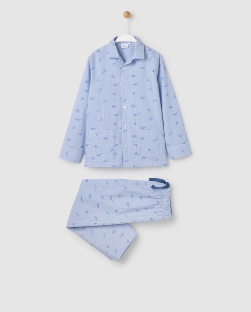 Pijama de niño de rayas y dinosaurios