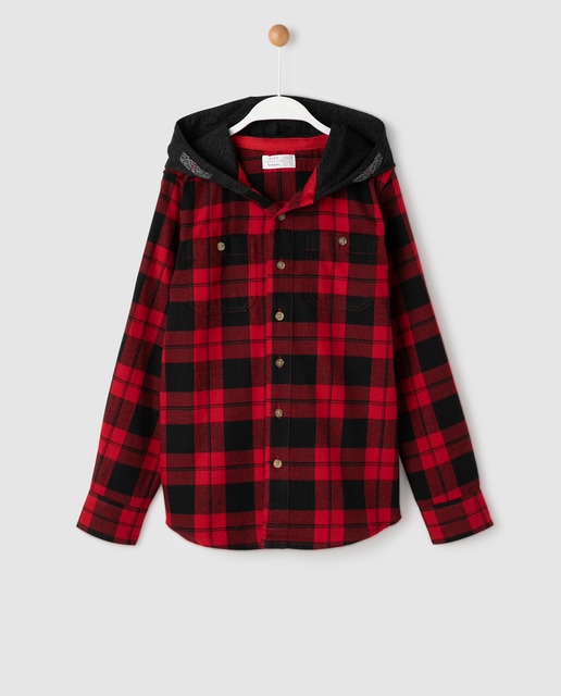 red check shirt with hood