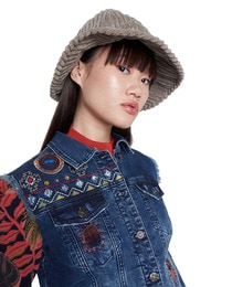 contrast knit sleeve denim jacket