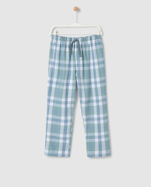 blue green check trousers