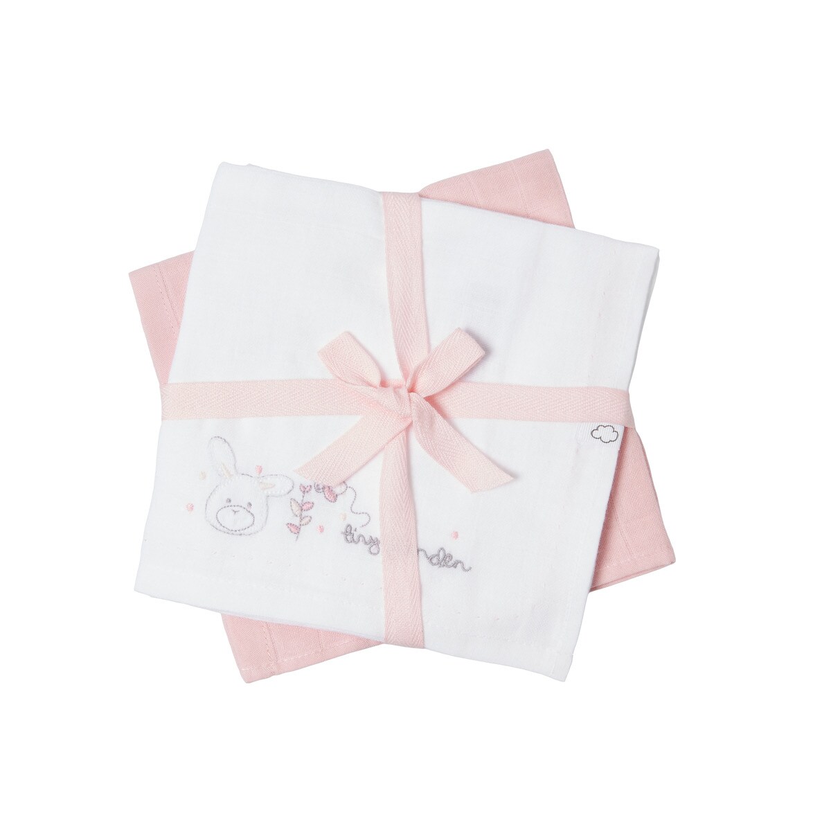 Cotton Juice Baby Home Set of 2 Pink Embroidered Rabbit Muslin Cloths, Pinks.