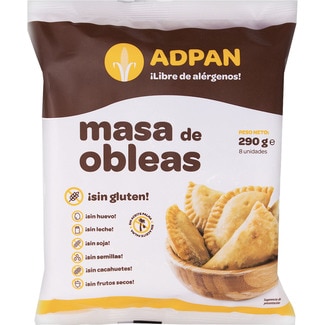ADPAN obleas para empanadilla sin gluten, sin huevo, sin leche y sin aceite de palma envase 290 g 8 unidades