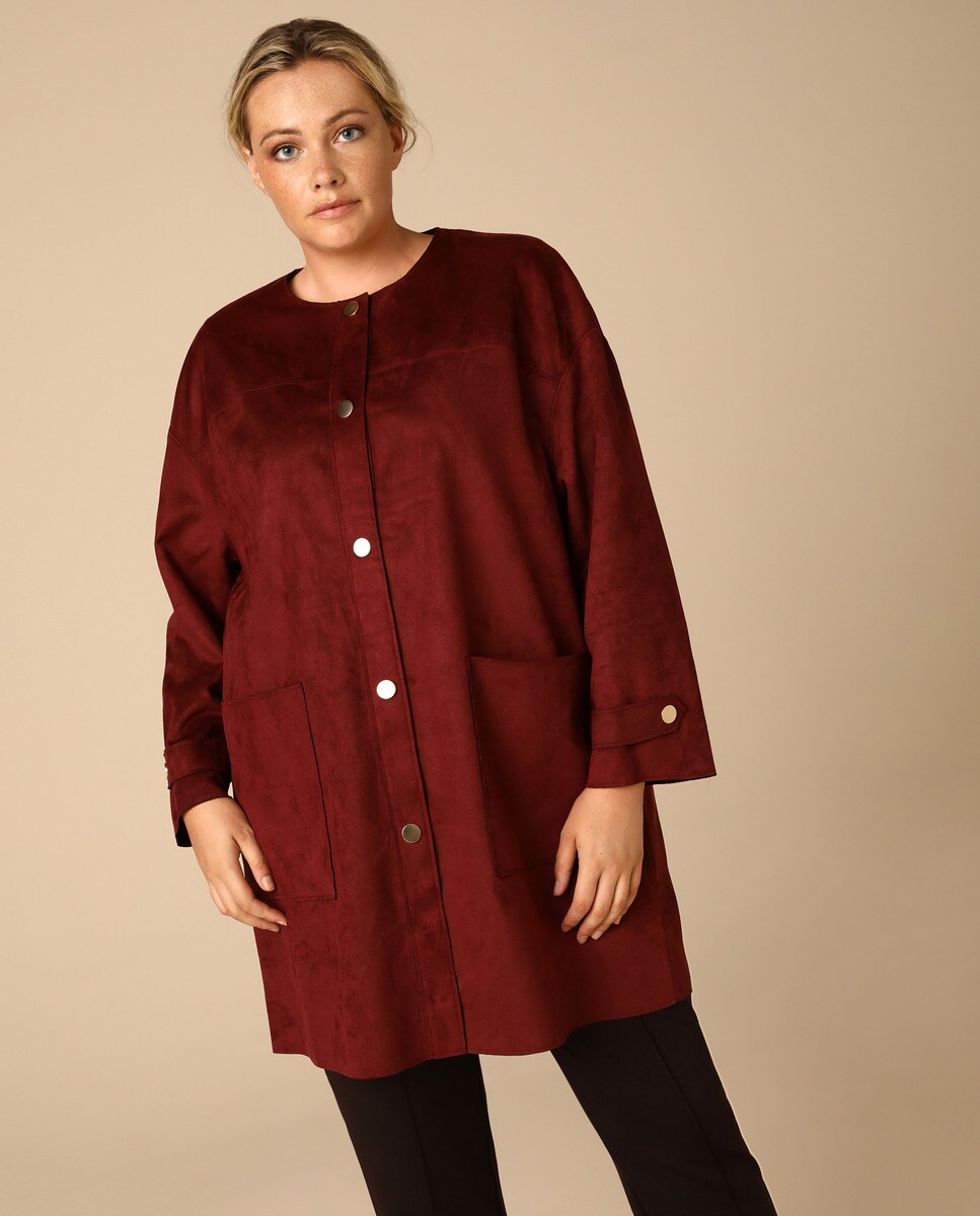 Plus size women's faux suede coat with pockets · Fashion · El Corte Inglés