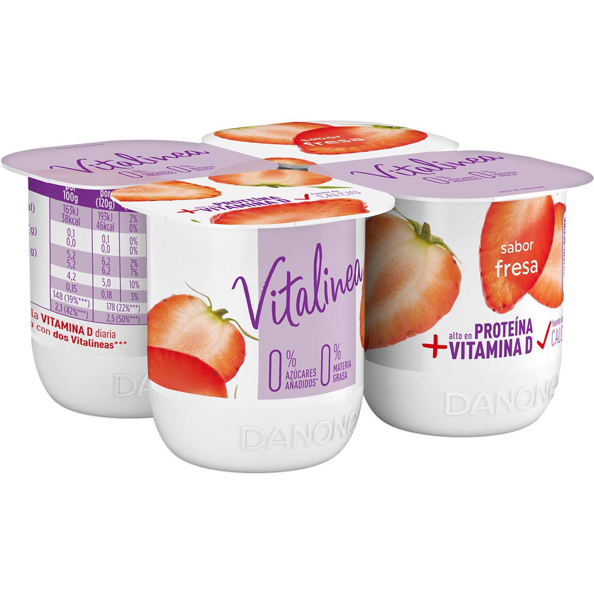 Yogur sabor fresa desnatado 0 m.g. 0 azúcares añadidos pack 4