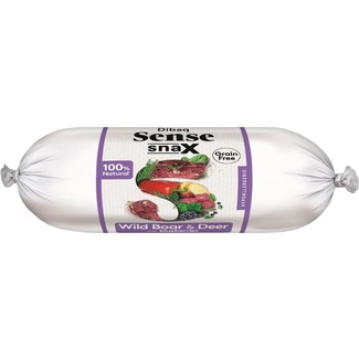 DIBAQ Sense Snax sausage-shaped wet boar and venison treat for adult dogs container 200 g