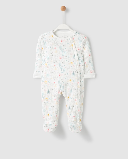Pijama de bebé niña blanco con animales multicolor