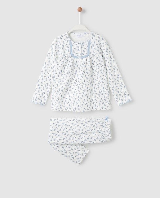 Pijama de niña con flores azul claro