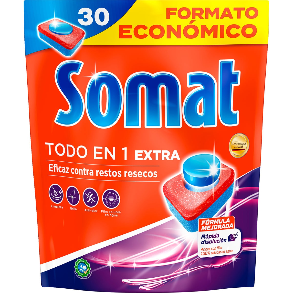 All in 1 dishwasher detergent bag 30 tablets · SOMAT · Supermercado El