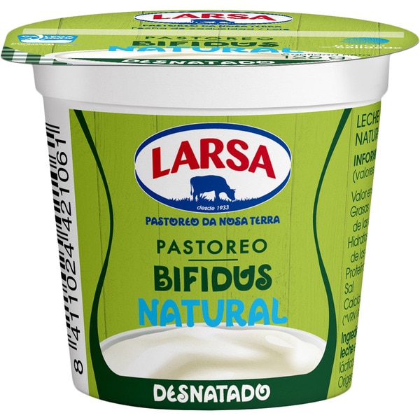 LARSA bífidus natural desnatado con leche de pastoreo envase 125 g