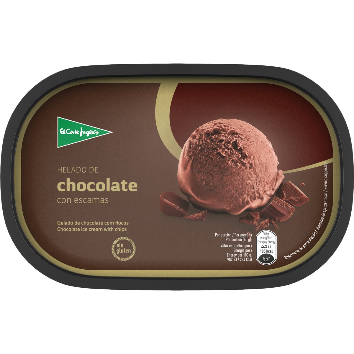 Helado de chocolate con escamas tarrina 1 l · EL CORTE INGLES