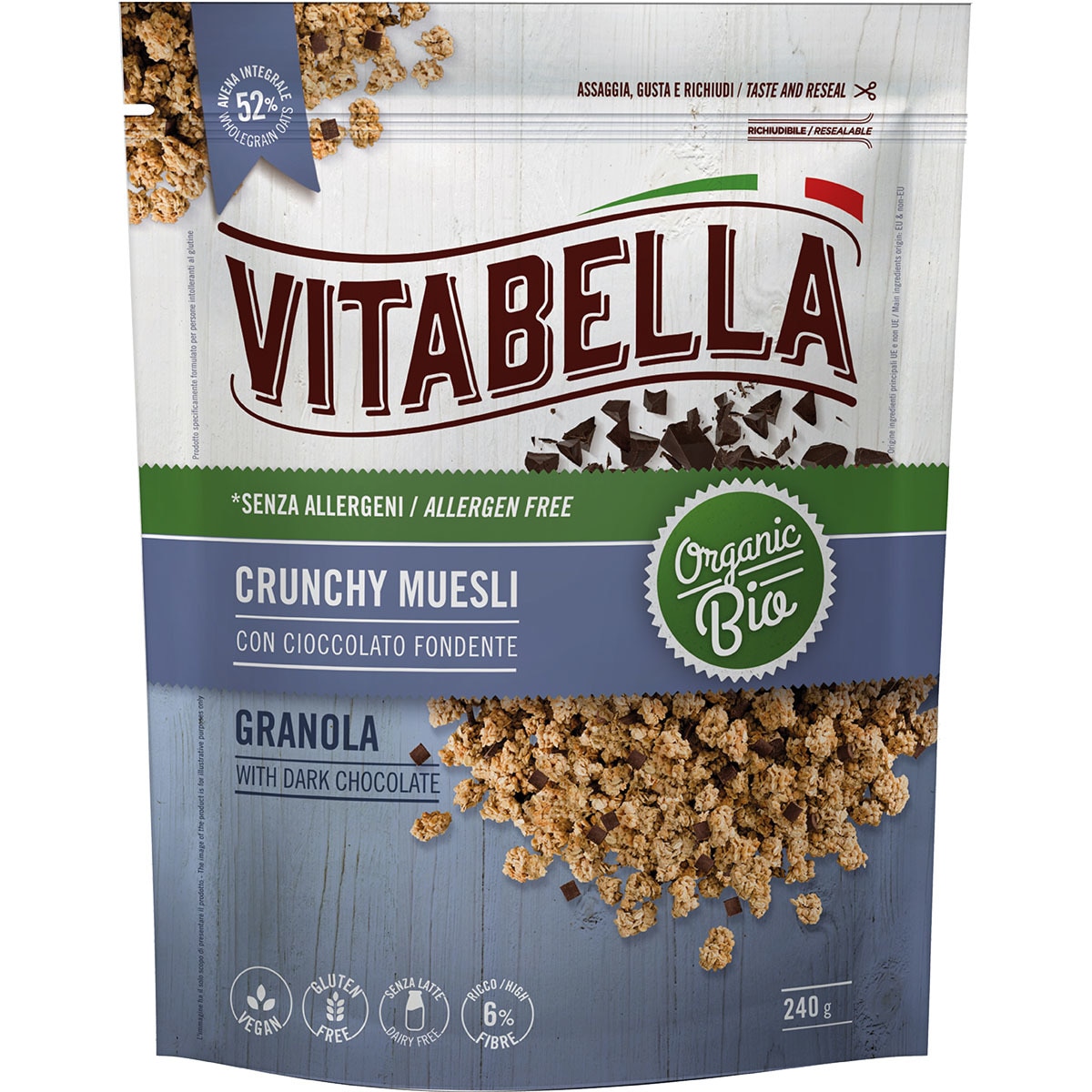 Organic Bio Crunchy Muesli granola ecológica con chocolate negro sin