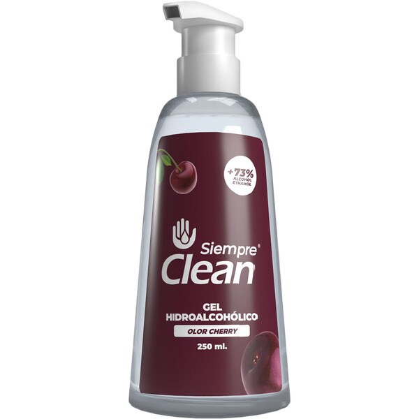 SIEMPRE CLEAN gel hidroalcohólico higienizante 73% de alcohol olor a cherry dosificador 250 ml