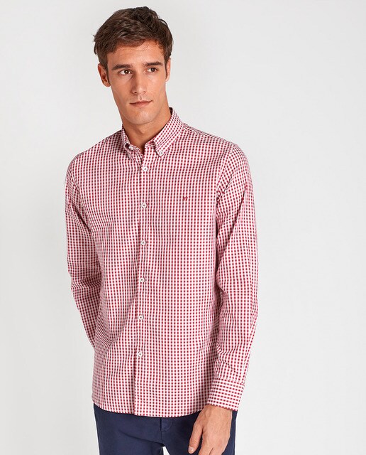 maroon black check shirt