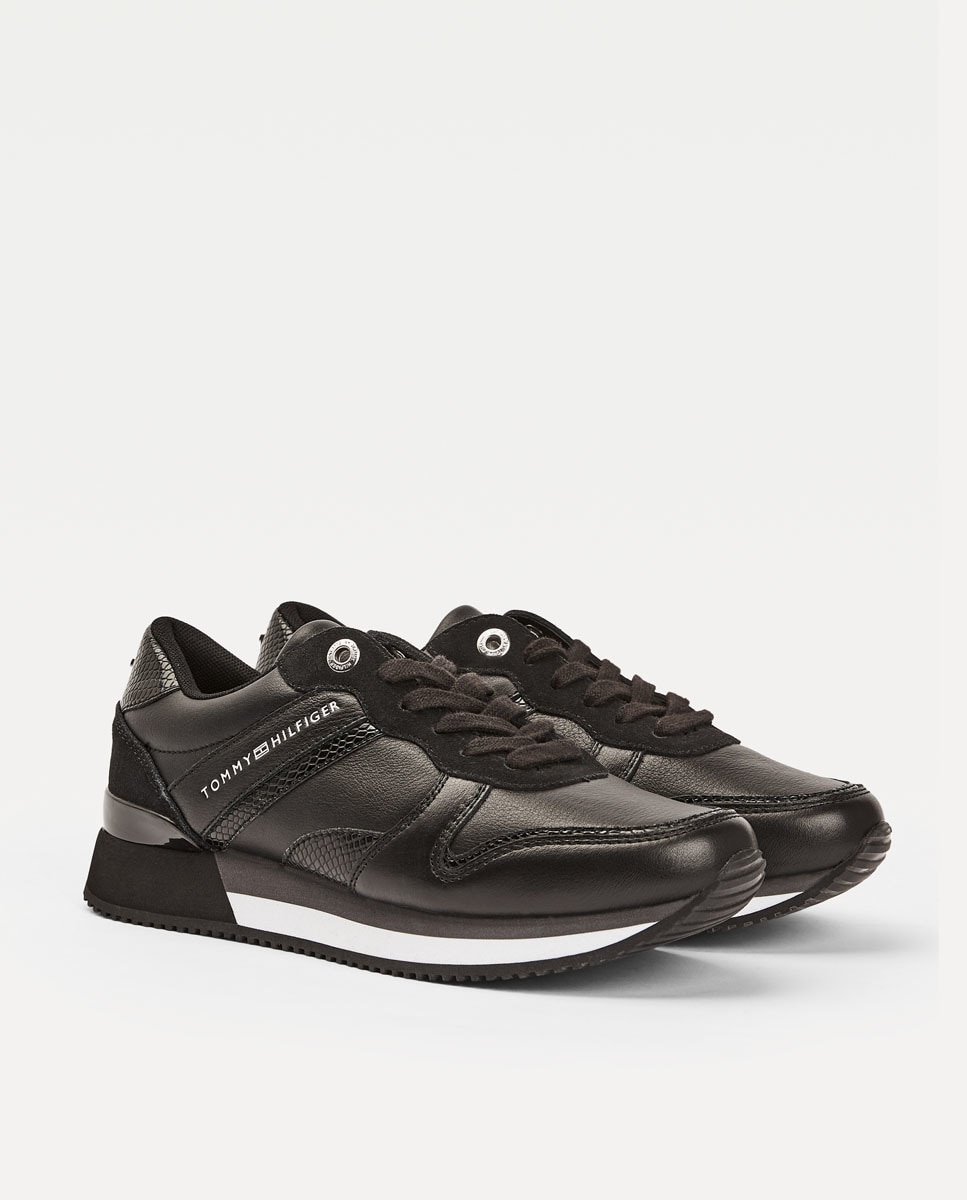 tommy hilfiger black leather trainers