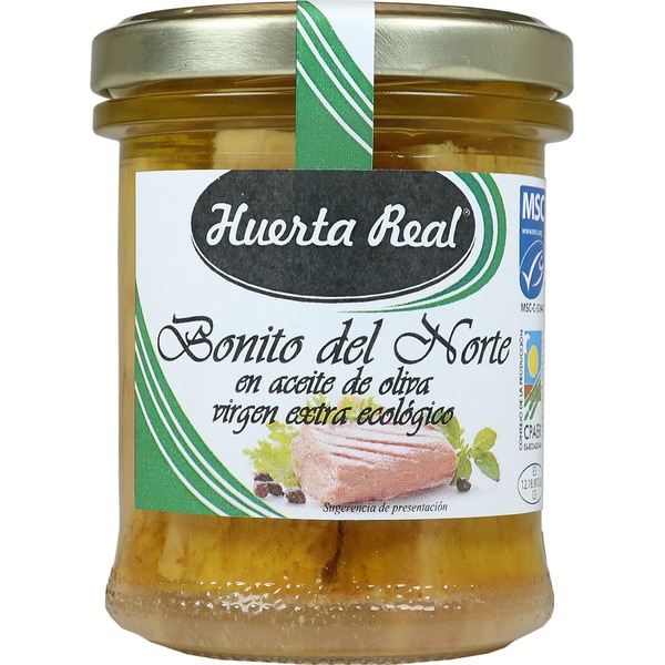 HUERTA REAL bonito del norte en AOVE ecológico frasco 105 g neto escurrido