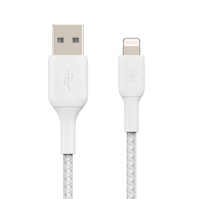 Cable trenzado Belkin BOOST CHARGE Lightning a USB-A blanco de 1 metro