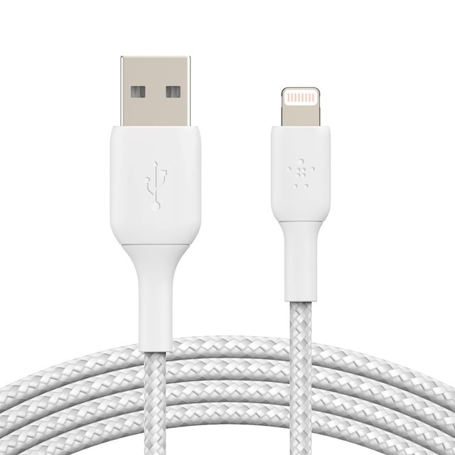 Cable trenzado Belkin BOOST CHARGE Lightning a USB-A blanco de 3 metros