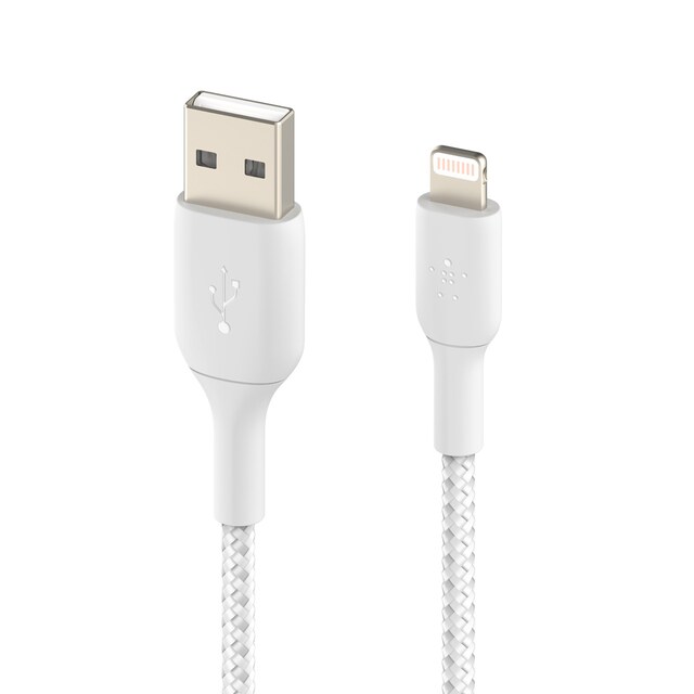 Cable trenzado Belkin BOOST CHARGE Lightning a USB-A blanco de 2 metros