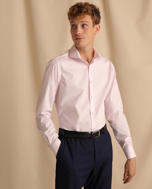 Men's slim fit plain pink dress shirt 