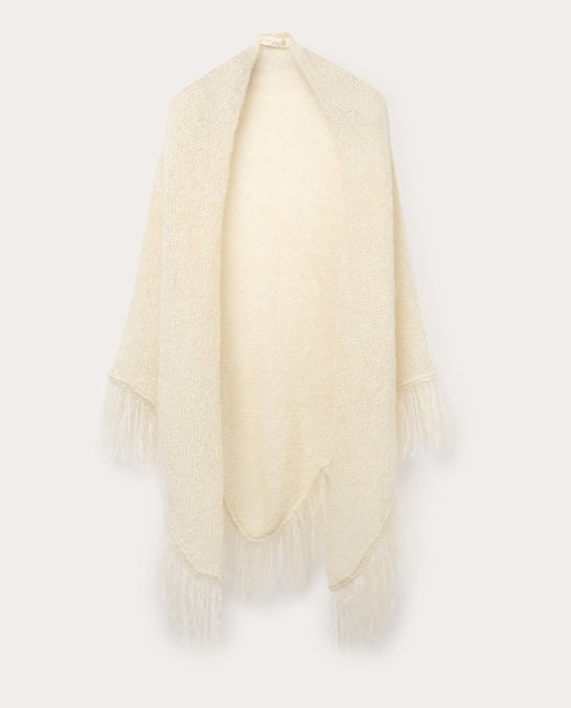 Chal triangular con flecos en mohair