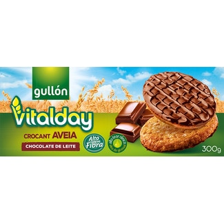 Gullón Bolachas Crocantes de Aveia Vitalday Cobertas com Chocolate de Leite embalagem 300 g