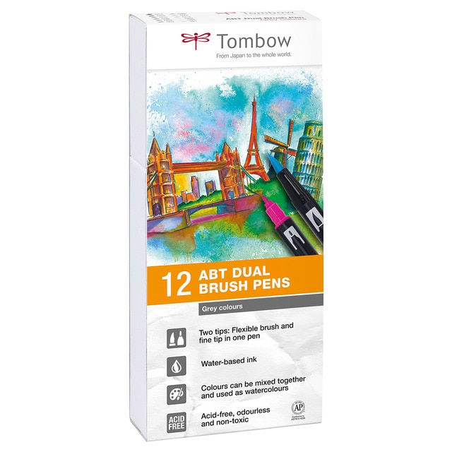 Estuche 12 Rotuladores ABT Tombow Colores Grises.