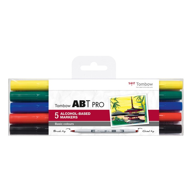 Estuche 5 Rotuladores ABT PRO Base Alcohol Tombow Colores Primarios.