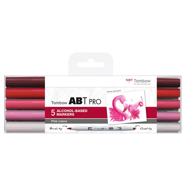 Estuche 5 Rotuladores ABT PRO Base Alcohol Tombow Colores Rosas.