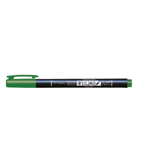 Rotulador Caligrafía Fudenosuke Base Agua Punta Elástica Dura Tombow Verde.
