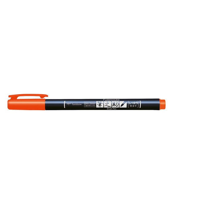 Rotulador Caligrafía Fudenosuke Base Agua Punta Elástica Dura Tombow Naranja.