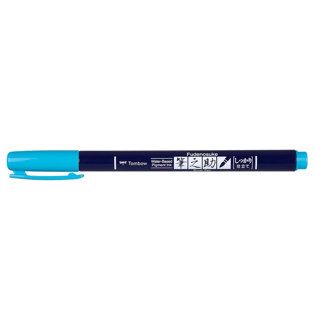 Rotulador Caligrafía Fudenosuke Base Agua Punta Elástica Dura Tombow Azul Neón.