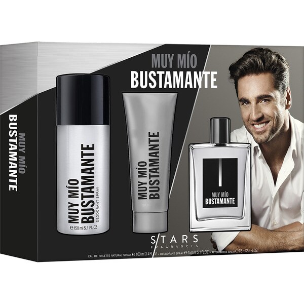 BUSTAMANTE Muy Mío estuche con eau de toilette masculina natural spray 100 ml + desodorante spray 150 ml + gel de ducha tubo 75 ml