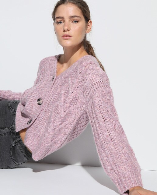 v neck cable knit cardigan