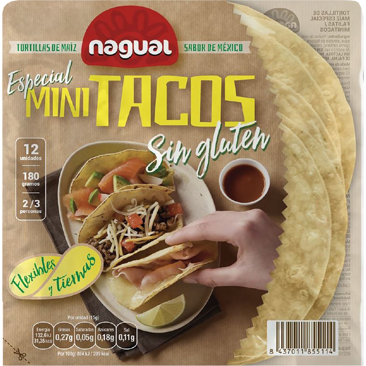 Mini Tacos tortillas de maíz sin gluten envase 12 unidades · NAGUAL