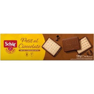 SCHAR Petit al Cioccolato biscuits with milk chocolate tablet, gluten-free container 130 g and with no palm oil