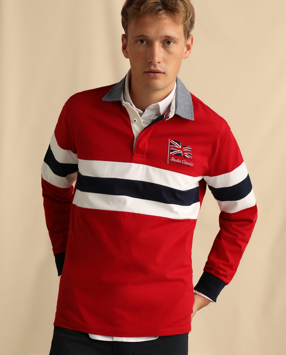 red long sleeve polo shirt mens