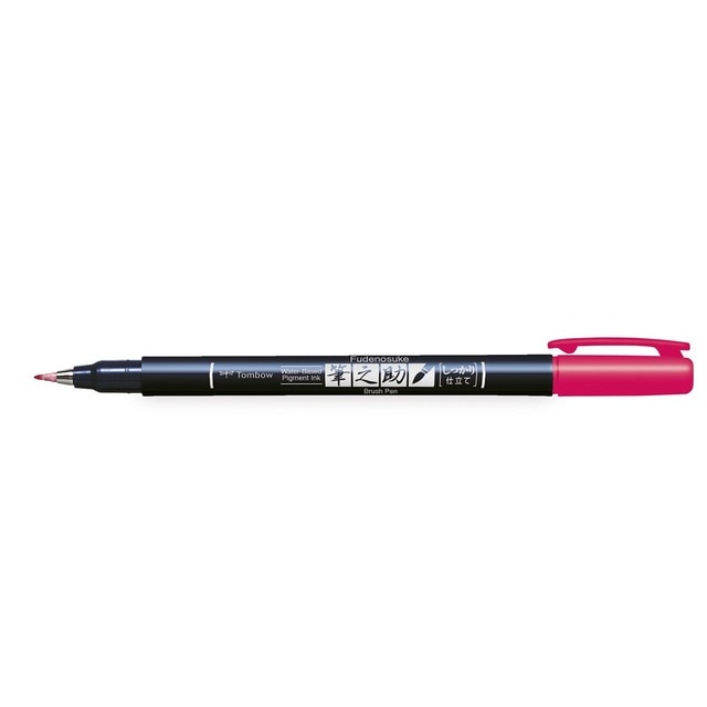 Rotulador Caligrafía Fudenosuke Base Agua Punta Elástica Dura Tombow Rosa.