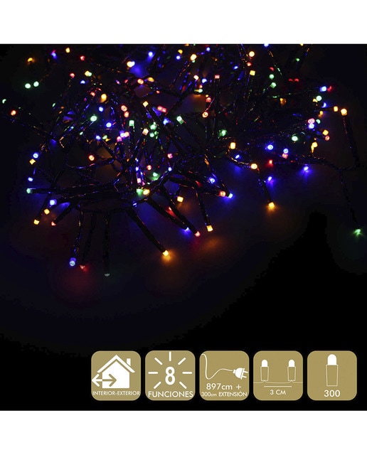 300 luces led 8 funciones multicolor