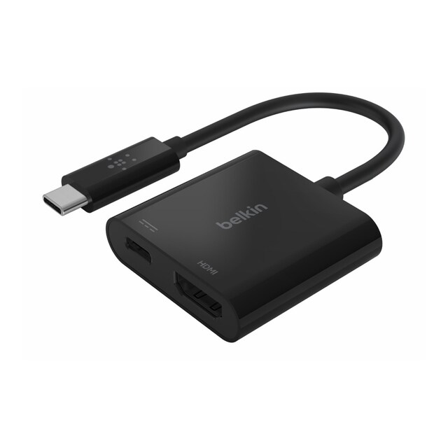 Adaptador Belkin USB-C a HDMI + Cargador negro (60W PD)