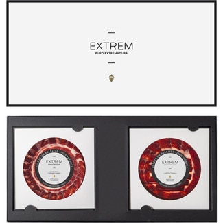 EXTREM PURO EXTREMADURA Aufschnitt vom 100% Iberischen Schwein aus Eichelmast handgeschnitten 5 Sorten 25x90 g Karton 2,250 kg