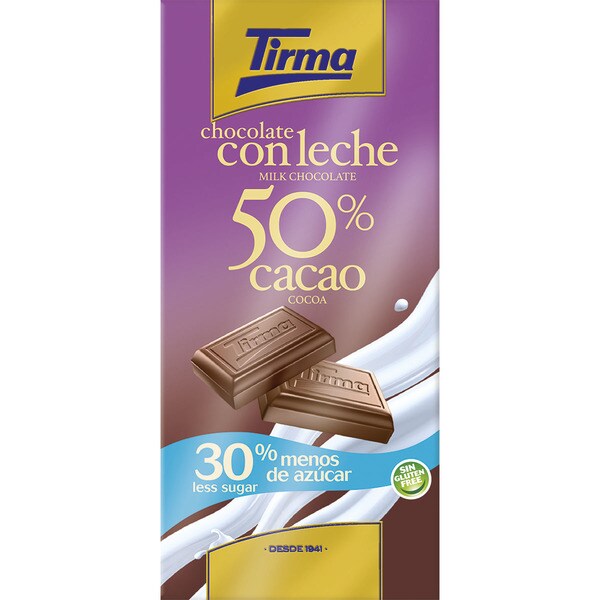 50 cocoa milk chocolate, glutenfree and 30 less sugar tablet 125 g