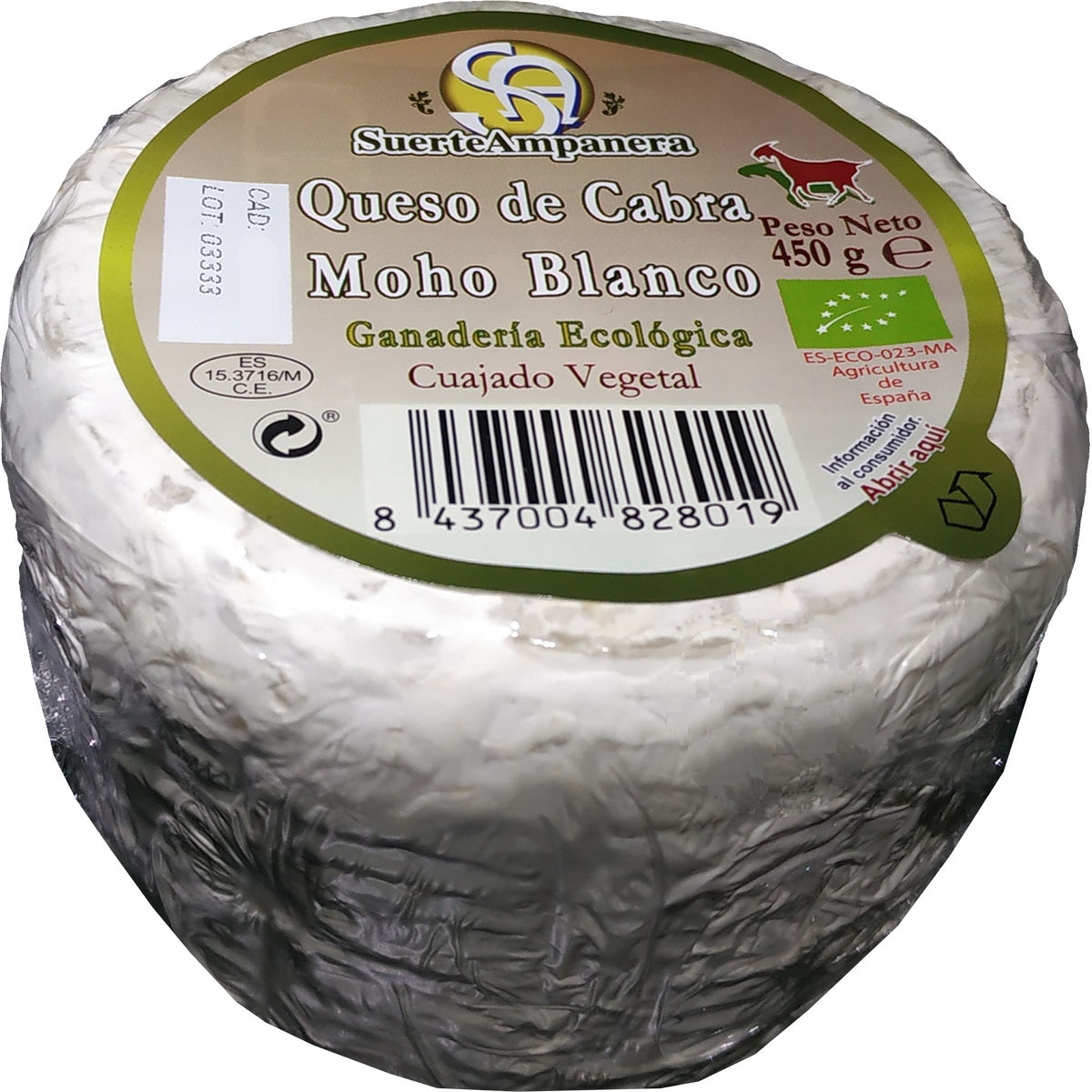 Queso De Cabra Moho Blanco Ecológico Pieza 450 G · SUERTE AMPANERA ...