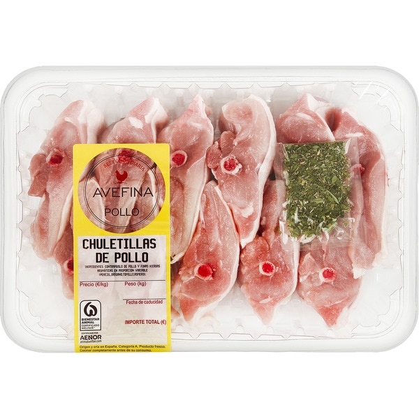 AVEFINA chuletillas de contramuslo de pollo peso aproximado bandeja 500 g