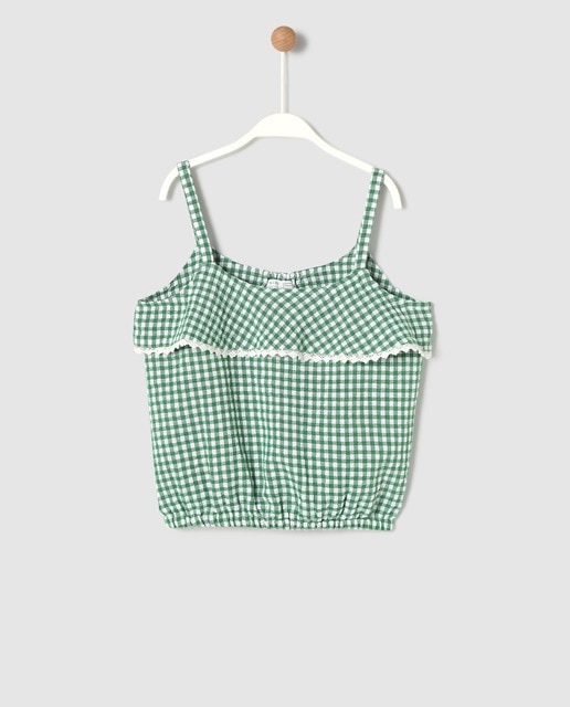 Blusa de niña cuadro vichy verde
