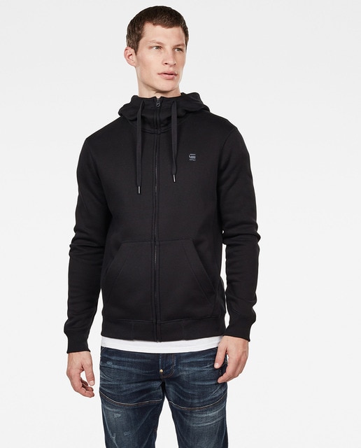 G-Star - Sudadera de hombre negra de manga larga con capucha y cierre de cremallera.