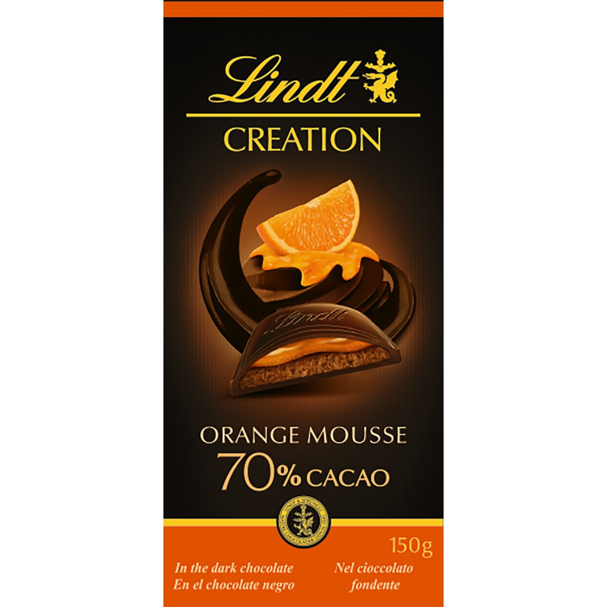 Dunkle Schokolade 70% Kakao gefüllt mit Orangenmousse Tafel 150 g ...