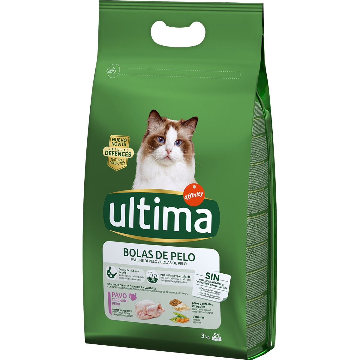 Hairball cat food with turkey for adult cats bag 3 kg · ULTIMA