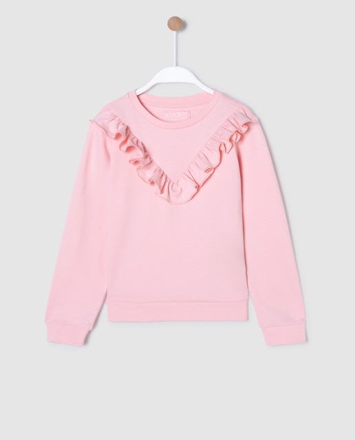 Sudadera de niña rosa con volante