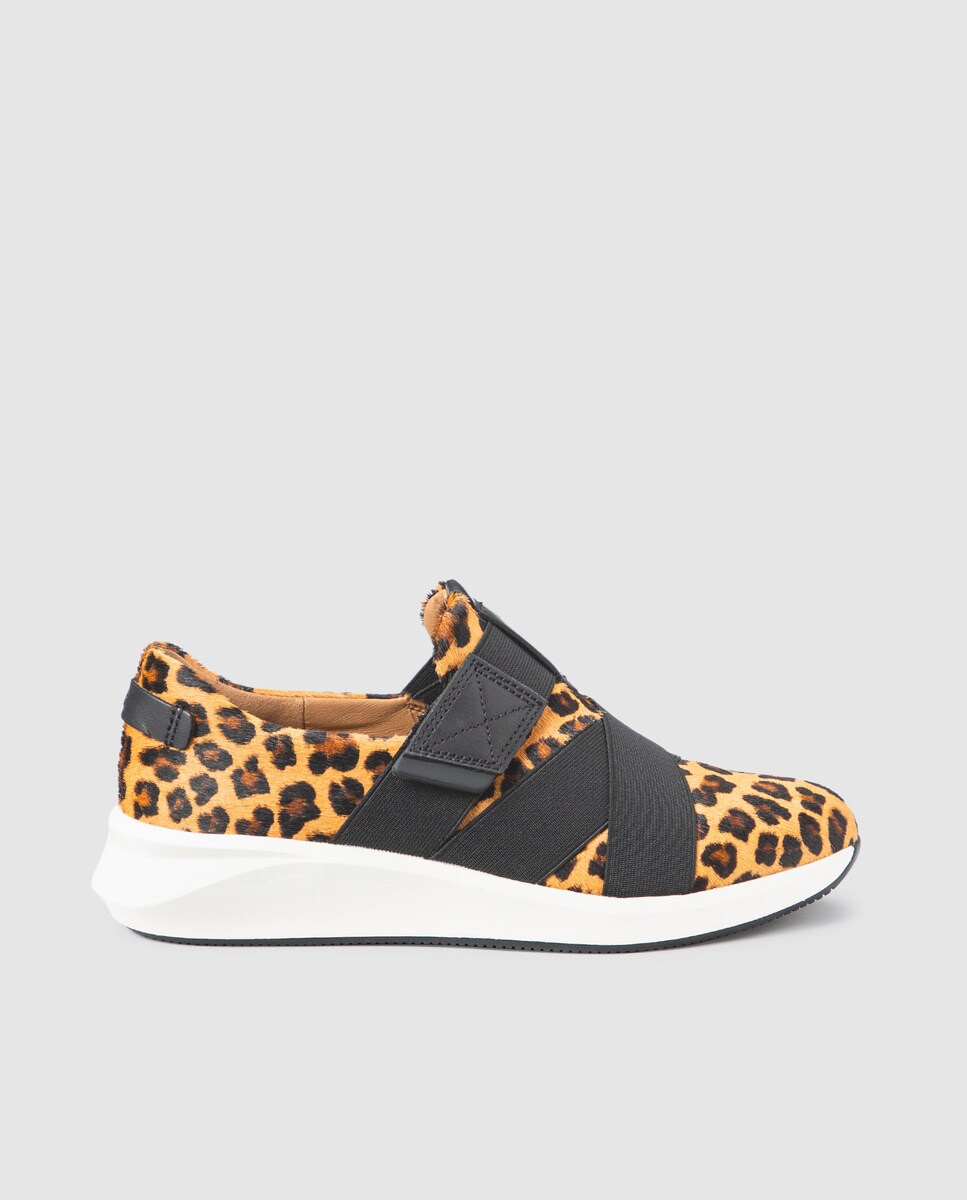 Clarks women's animal print leather trainers with adhesive strap and elastics Â· Clarks Â· Fashion 