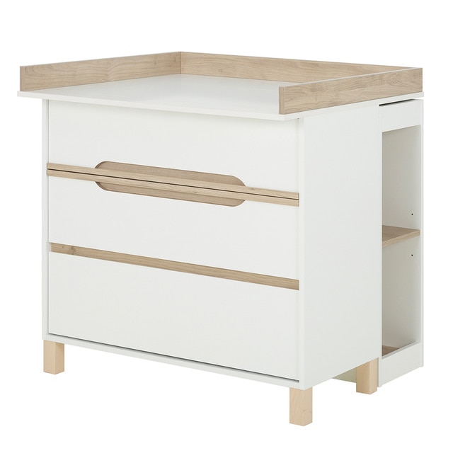 Pack Galipette Celeste: Cómoda 3 Cajones + Cambiador para fijar en Cómoda + Pequeña Biblioteca móvil blanco/castaño